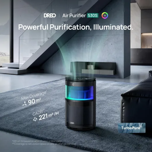 18dB Quiet Smart Air Purifier for Bedroom, 221m³/h CADR, 530S Black