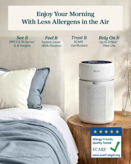 Air Purifier for Bedroom, PM1.0/2.5/10 Allergen Capture, Eleva 300X Pearl White