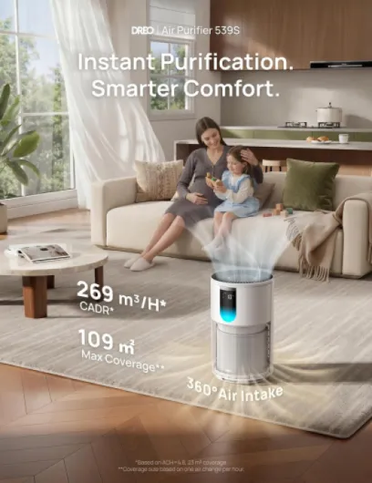 Smart Air Purifier for Bedroom, Ultra Quiet Air Purifiers, 269 m³/H CADR, 3 in 1 HEPA Filters in Sleep Mood, Air Quality Monitor, PM2.5 Sensor, for Odors, Pollen, Smoke, Wi-Fi/Voice/Alexa White