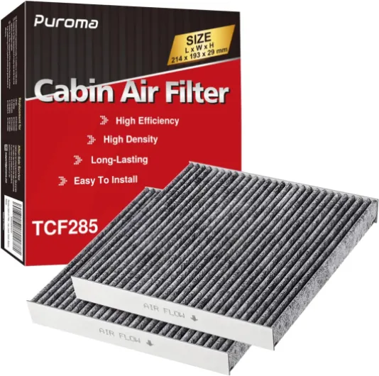 Cabin Air Filter with Activated Carbon, Replacement for CP285, CF10285, Toyota Camry, RAV4, Highlander, Corolla, 4Runner, Tundra, Prius, Sienna, Lexus, Scion, Subaru, Jaguar (2 pcs)