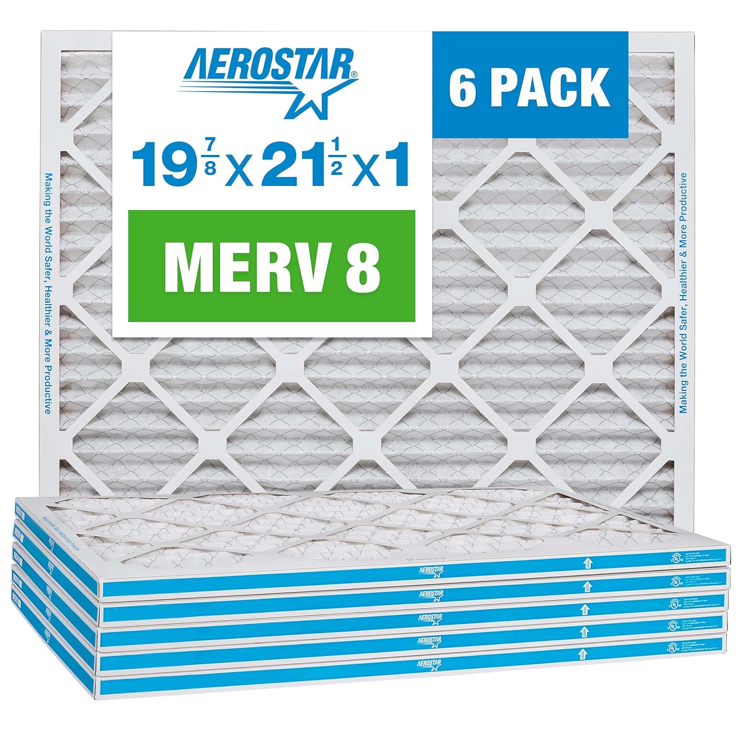 19.875x21.5x1 MERV 8 - 6 Count - High Efficiency Pleated HVAC, Furnace & Air Conditioner Filters - Removes Dust, Lint, Mold & Allergy-Causing Pollen 6 PACK MERV 8 Standard
