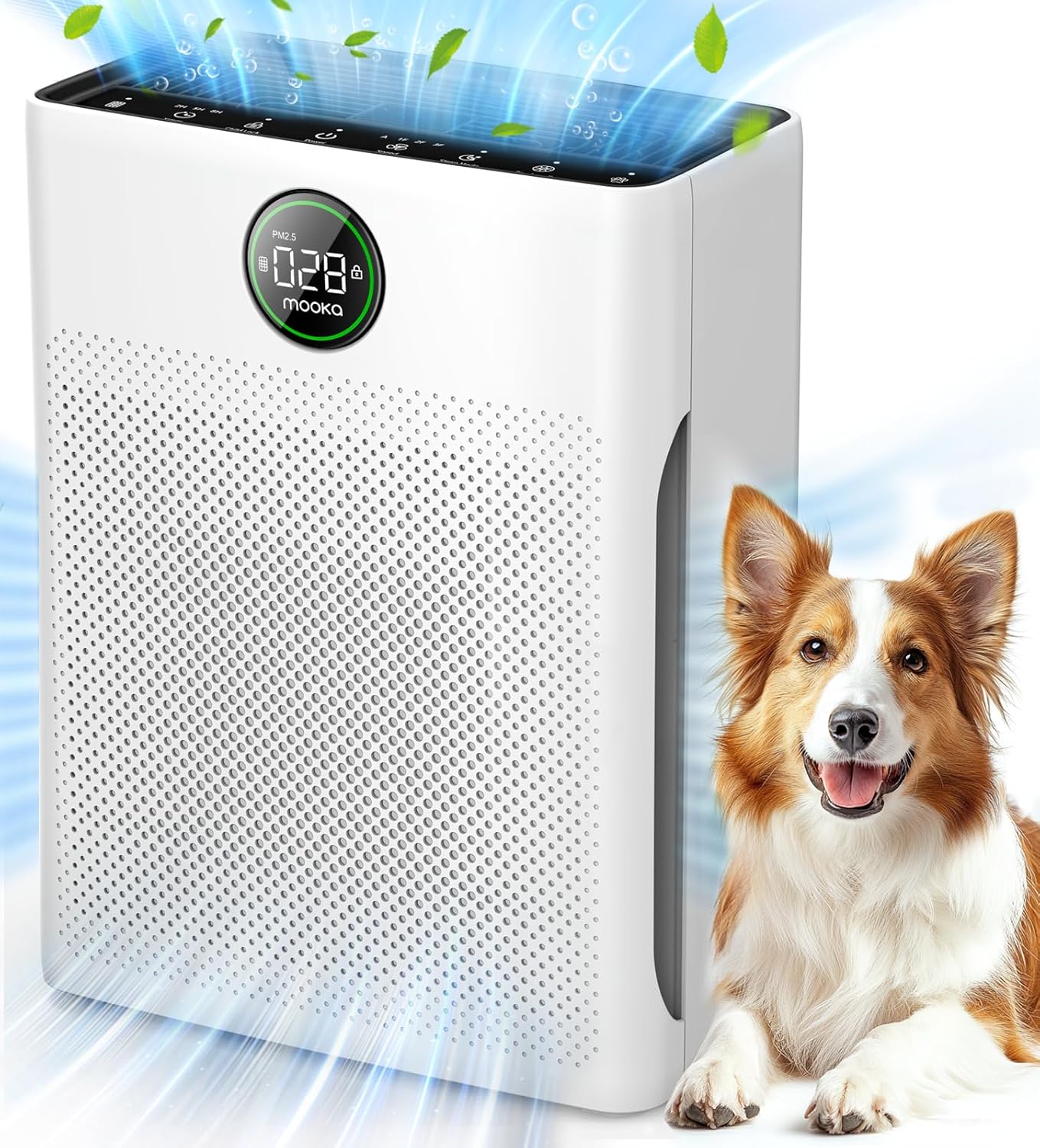 Air Purifiers for Home Large Room up to 2200sq.ft, MOOKA Air purifier for Home Pets with Washable Filter, PM 2.5 Display Air Quality Sensor Air Cleaner for Bedroom, Dorm room, Pets, Office, PR1 White