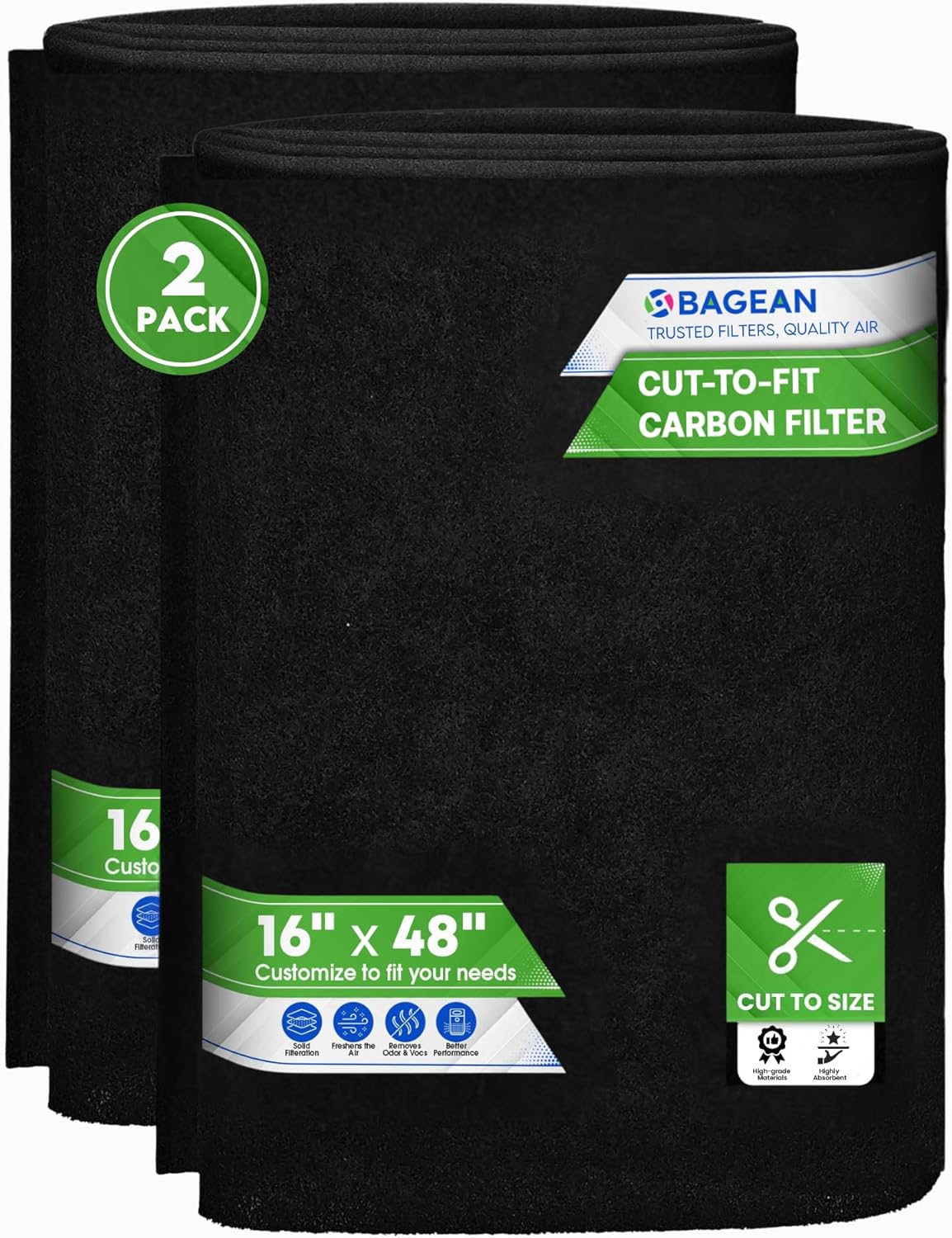 Cut to Fit Activated Carbon Filter Sheet 16” x 48” - Activated Carbon Air Filter for Air Purifiers Window AC Air Vent And More - Charcoal Filters Effectively Remove Odors & Freshens the Air (2-Pack)