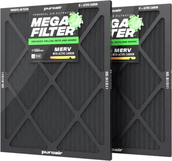 Mega Filter - MERV 13 20x25x1 Air Filters For Home With Activated Carbon - Filters Allergens, Pet Dander, Smoke, Dust - Furnace and AC Filters - Air Filters 20x25x1 MERV 13 (2 Pack) 20x25x1 2 Pack