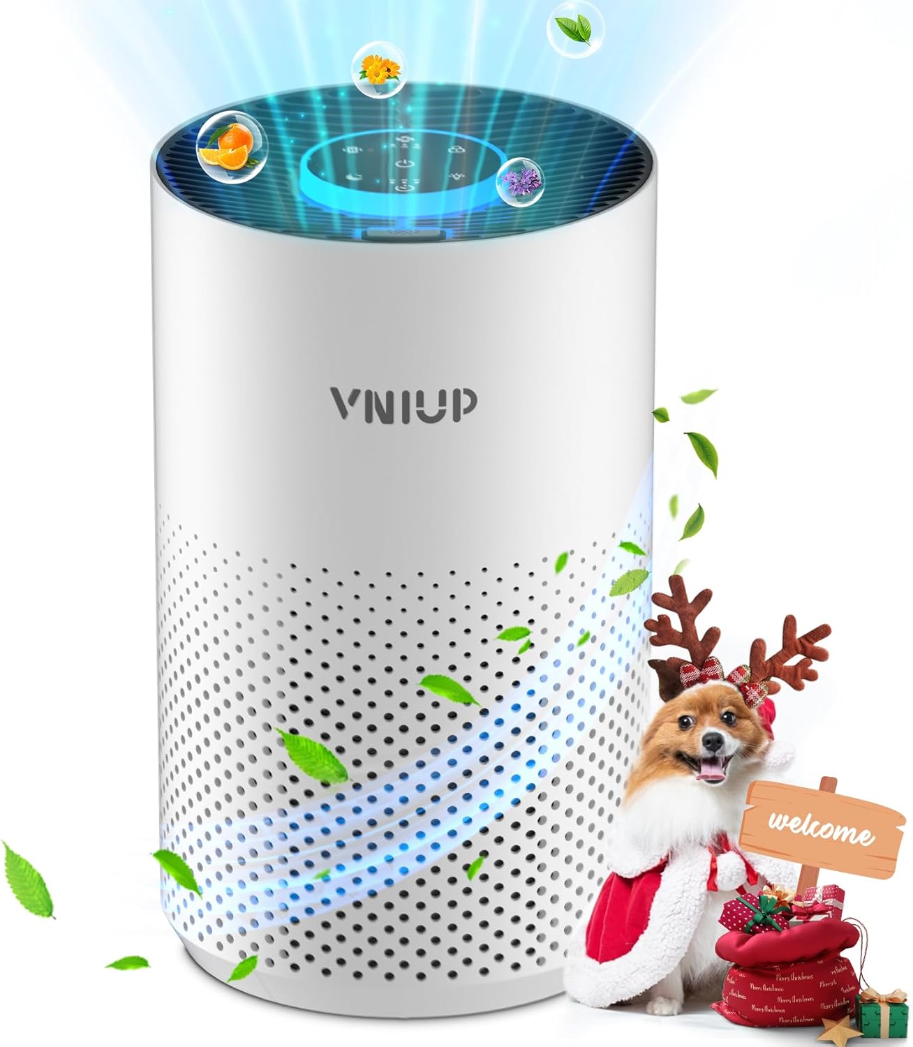 Air Purifiers for Bedroom Home up to 1000 ft², Vniup H14 True HEPA Room Air Purifiers for Bedroom, with Fragrance Function Sleep Mode& Light Mode Air Cleaner for Pet Dander Odor Dust Smoke Middle White