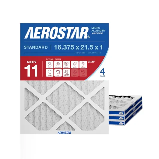 16.375x21.5x1 MERV 11 - 4 Count - Pleated HVAC, Furnace & Air Conditioner Filters - Removes Dust, Cold & Flu Germs, Lint, Mold, Pet Dander, Allergy-Causing Pollen, Smog & Smoke 4 PACK Advanced MERV 11