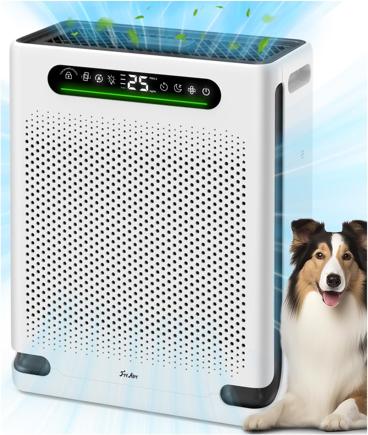 Air Purifiers for Home Large Room Up to 2600 Ft², HEPA Air Purifier with Washable Filter & Air Quality Display, Powerful Turbo Mode Air Cleaner for Pet Hair Odors Smoke Dust White