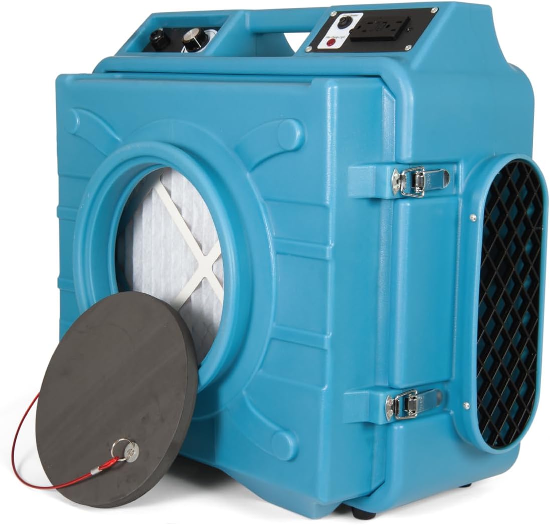HEPA Air Scrubber with GFCI Outlets for Daisy Chain - 1/4 HP, 675 CFM, 2.2A - Water Damage Restoration, Grow Rooms - PA-600-HAS - Blue