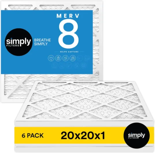 20x20x1 Air Filter, Merv 8, MPR 600, 6 Pack, Furnace Air Filter for HVAC (Actual Size: 19.75"x19.75"x0.75") DUST, Pet, & Allergy Control