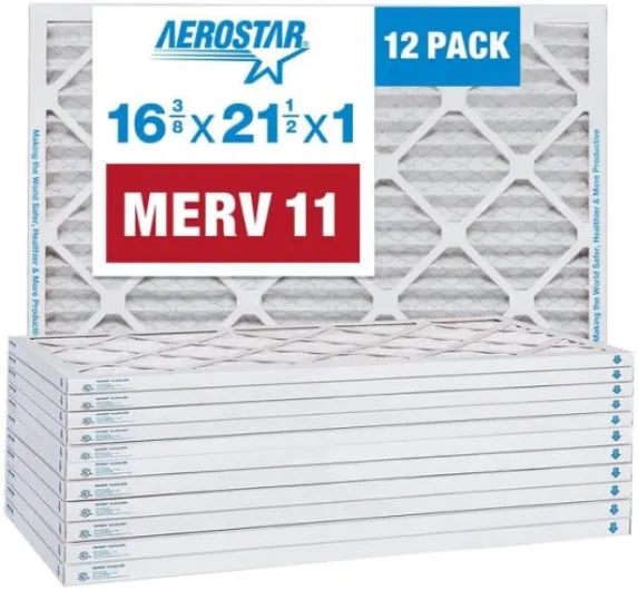 16 3/8x21 1/2x1 MERV 11 Pleated Air Filter, AC Furnace Air Filter, 12 Pack (Actual Size: 16 1/2" x 21 1/2" x 3/4") 12 Count (Pack of 1) MERV 11 12