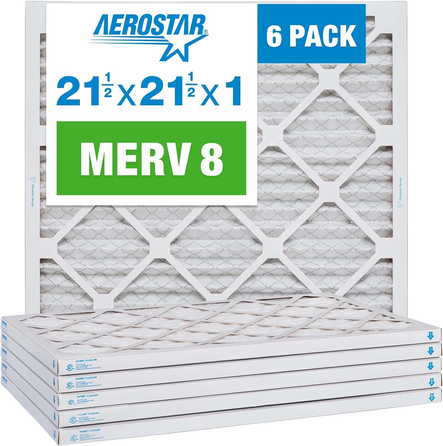 21.5x21.5x1 MERV 8-6 Count - High Efficiency Pleated HVAC, Furnace & Air Conditioner Filters - Removes Dust, Lint, Mold & Allergy-Causing Pollen MERV 8 (21 1/2x21 1/2x1) 6