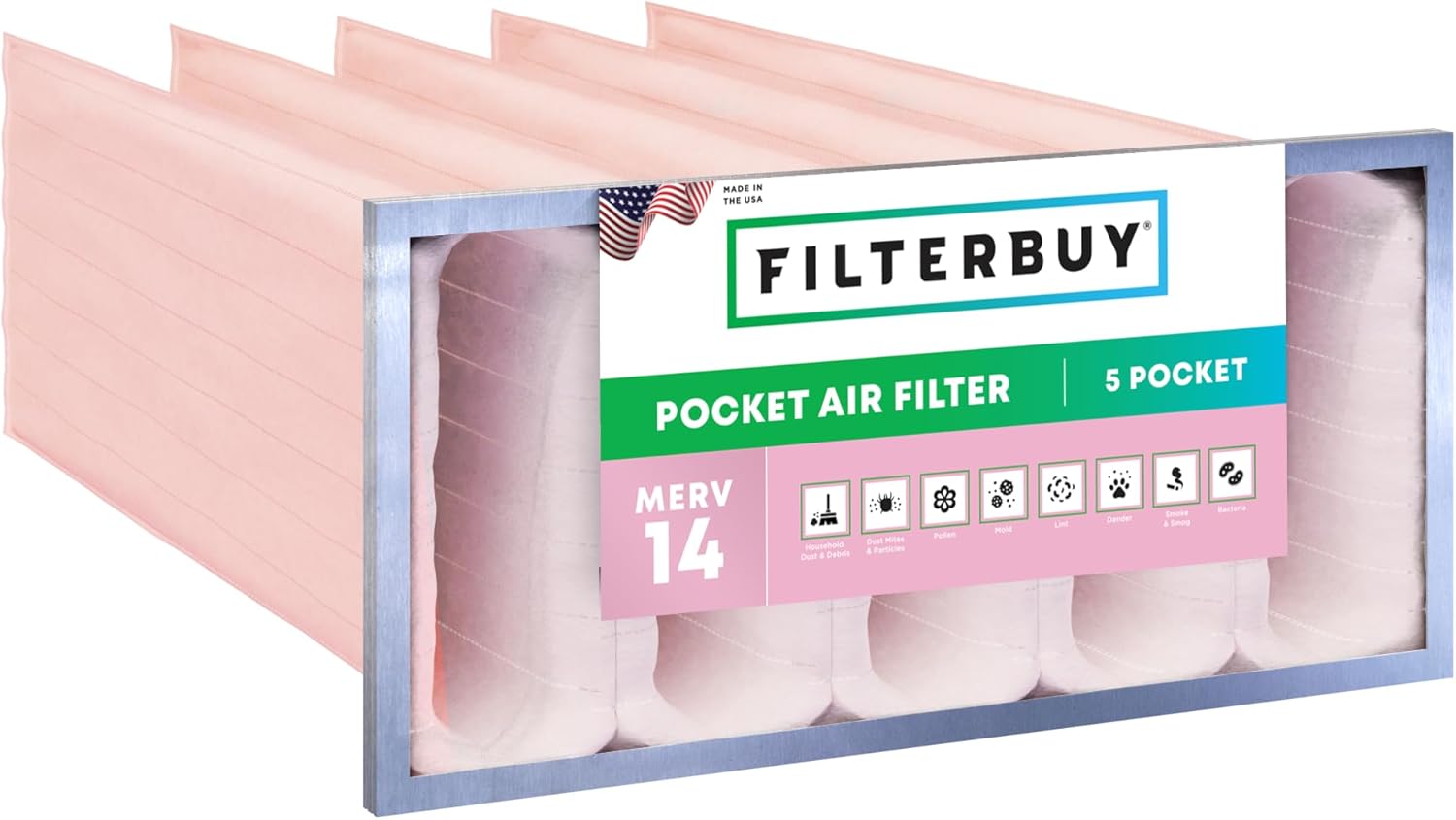 12x24x22 5-Pocket Air Filter MERV 14 HVAC Replacement (1-Pack)