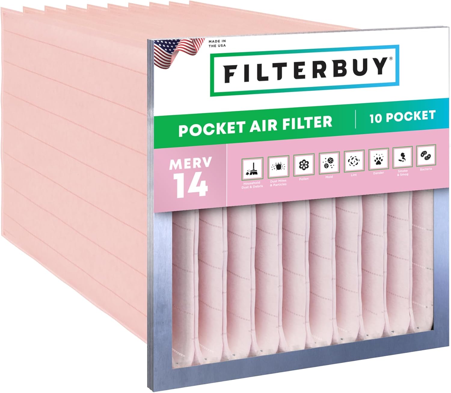 24x24x22 10-Pocket Air Filter MERV 14 HVAC Replacement (1-Pack)