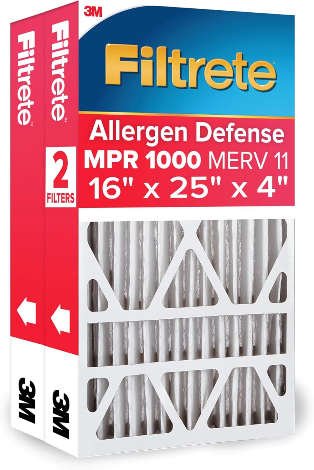 16x25x4 AC Furnace Air Filter, MPR 1000, MERV 11, Fits Honeywell & Lennox, Allergen Defense, Electrostatic Air Cleaning Filter, 2-Pack (Actual Size 15.88x24.56x4.31 in)