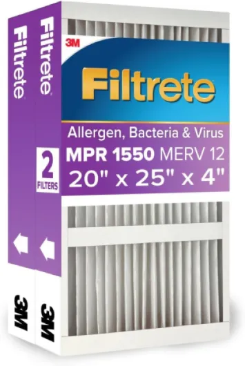 20x25x4 AC Furnace Air Filter, MPR 1550, MERV 12, Fits Honeywell & AprilAire Space-Gard, CERTIFIED Asthma & Allergy Friendly, Electrostatic Filter, 2-Pack (Actual Size 19.88x24.63x4.31 in)