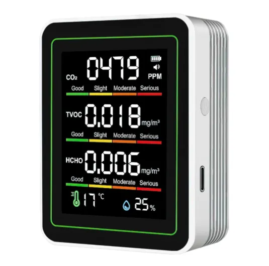 Indoor Air Quality Monitor, 5 in 1 Portable Smartair Quality Tester for CO2 - TVOC - HCHO - Temp - Hum for Home Cars Plants and Pets So On White