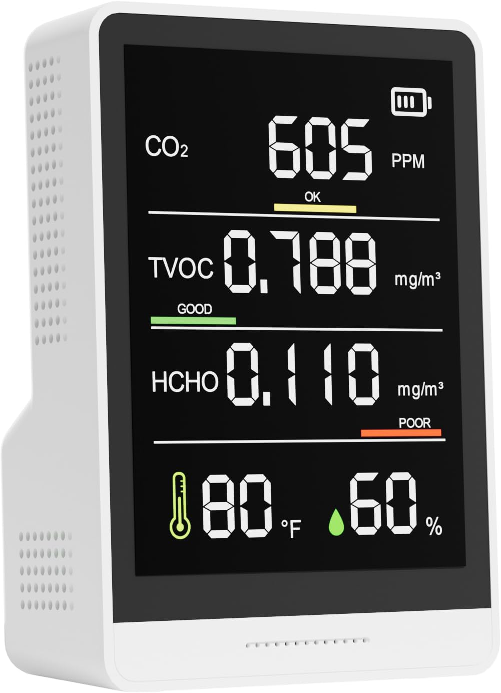 5-in-1 Professional Indoor Air Quality Monitor Indoor Portable CO2 Monitor - Temperature - Formaldehyde Detector - Humidity TVOC - Air Quality Tester - Confined Space Clean Air Monitor (White)