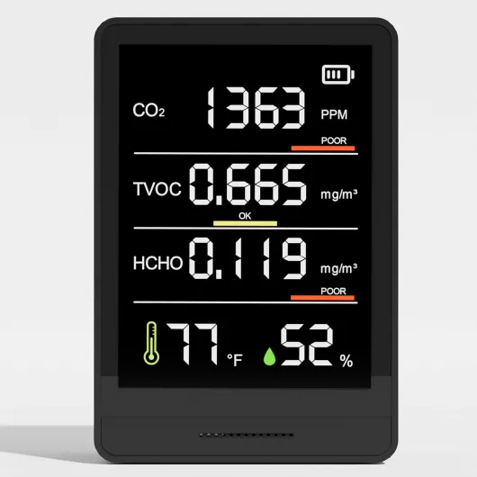 5-in-1 Professional Indoor Air Quality Monitor Indoor Portable CO2 Monitor - Temperature - Formaldehyde Detector - Humidity TVOC - Air Quality Tester - Confined Space Clean Air Monitor (Ruby Black)