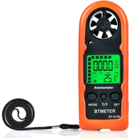 Anemometer Handheld Wind Speed Meter, BT-816B Mini Digital Air Flow Meter with LCD Backlight/Wind Chill & Temp, Max/Avg/Current Mode to Measure Air Flow Velocity for Sailing Drone Golf HVAC Orange
