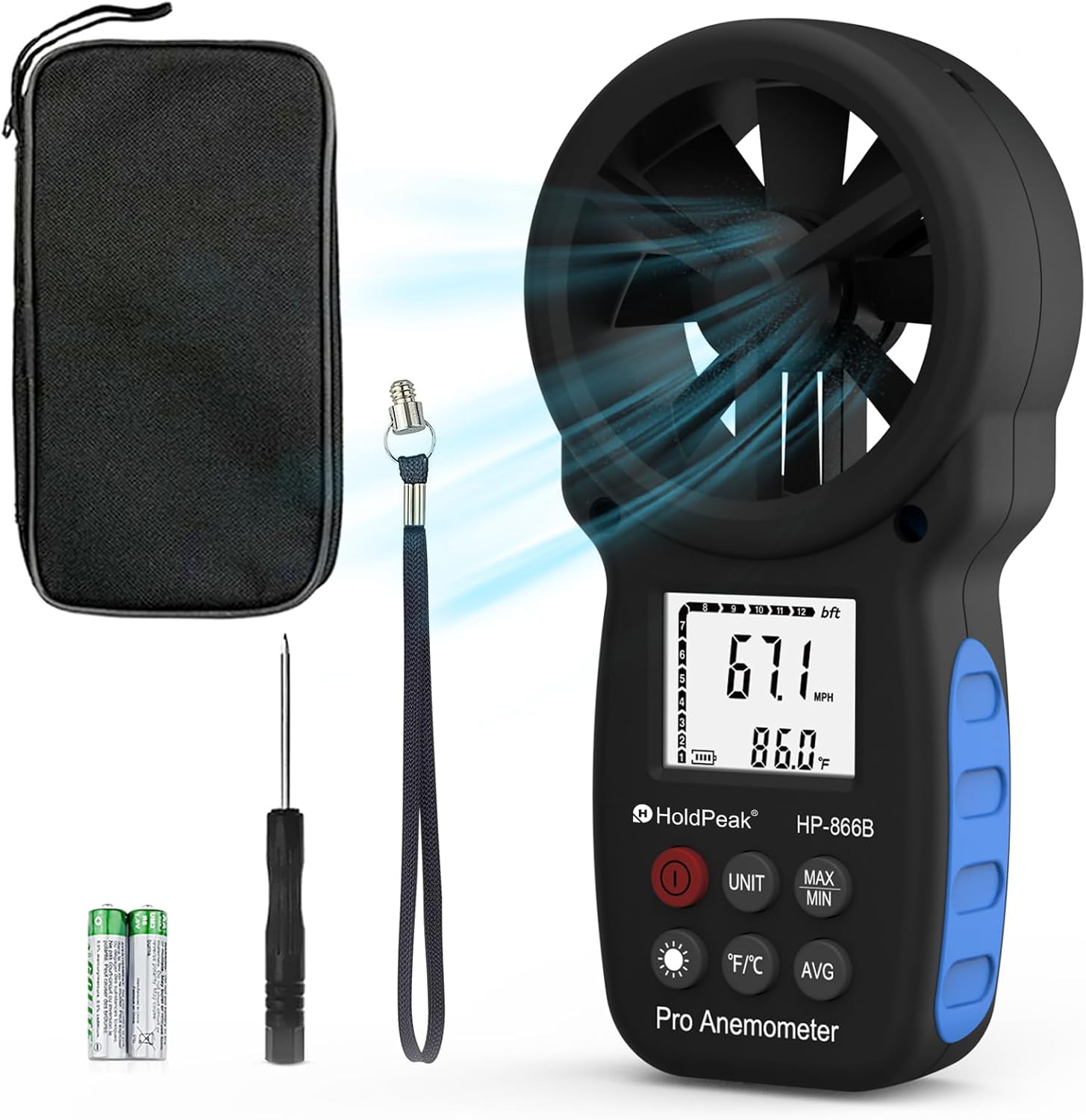 HoldPeak 866B Digital Anemometer Handheld Wind Speed Meter for Measuring Wind Speed, Temperature and Wind Chill with Backlight and Max/Min 1Pcs 866B Anemometer