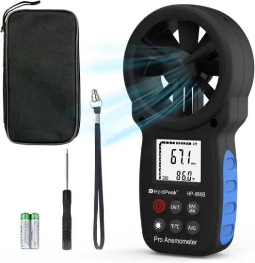 HoldPeak 866B Digital Anemometer Handheld Wind Speed Meter for Measuring Wind Speed, Temperature and Wind Chill with Backlight and Max/Min 1Pcs 866B Anemometer