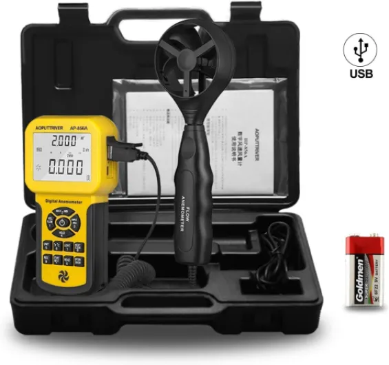 Pro HVAC Anemometer Handheld CFM Meter Wind Speed Meter with USB Data Export to PC Max/Avg/Min Functions for Measuring Wind Speed Air Velocity, Wind Temp AP-856A AP-856A(HVAC Anemometer Connect PC )