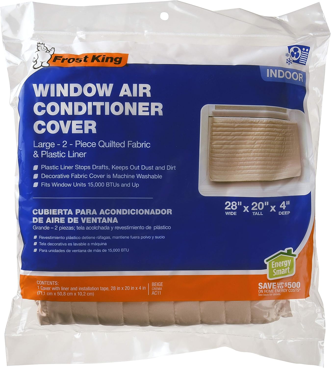 2-Piece Quilted Indoor Air Conditioner Cover, Large, fits units up to 20" x 28" Large, Fits Units Up To 20" x 28" Beige