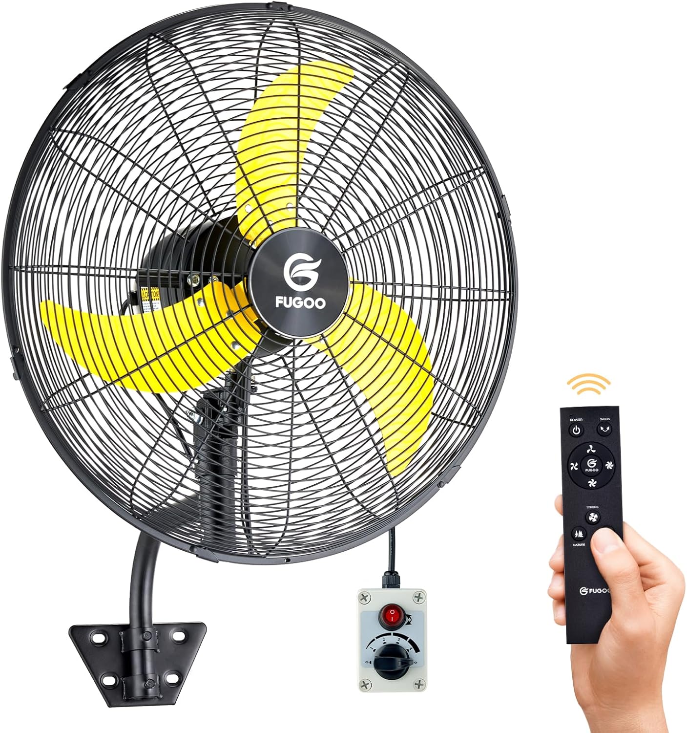 FUGOO 24" Quiet Outdoor Oscillating Wall Mount Fan With Remote Control,All Sealed BLDC Motor,4-Speed Waterproof Outdoor Fan, Heavy Duty Industrial Wall Fans for House,Patios,Garage,Warehouse 5000CFM 24-inch with remote