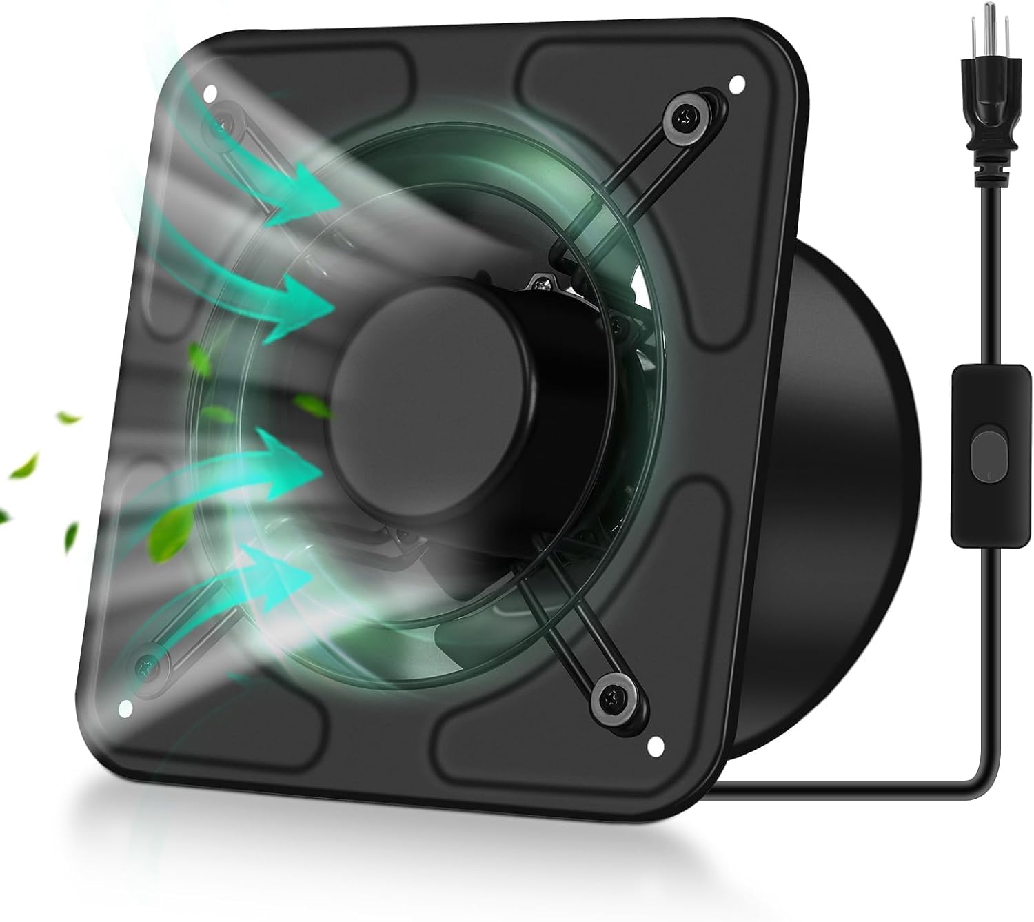 8 Inch Garage Exhaust Fan, Wall Mounted Kitchen Exhaust Fan, Metal Attic Fan with Backdraft Damper, 1200 m³/h Air Volume Vent Fan for Greenhouse, Basement, Window Ventilation (Black)