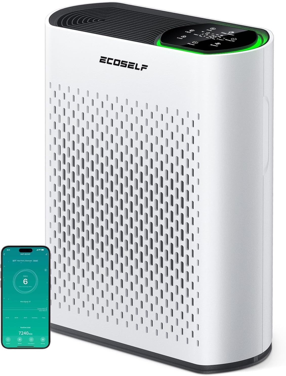 Powerful Air Purifiers for Home Air Purifier Up to 2400 Ft² with Smart WiFi Air Quality Monitor Sleep Mode, Air Purifier for Bedroom Large Room Office Living Room HAP602WF White