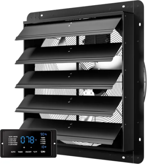 24 Inch EC Motor Shutter Exhaust Fan, 6 Inch Large Touchscreen Controller for Temp Humidity and Speed Control, 10-Speed Wall Mount Fan for Attic, Greenhouse, Garage, Chicken Coop Ventilation