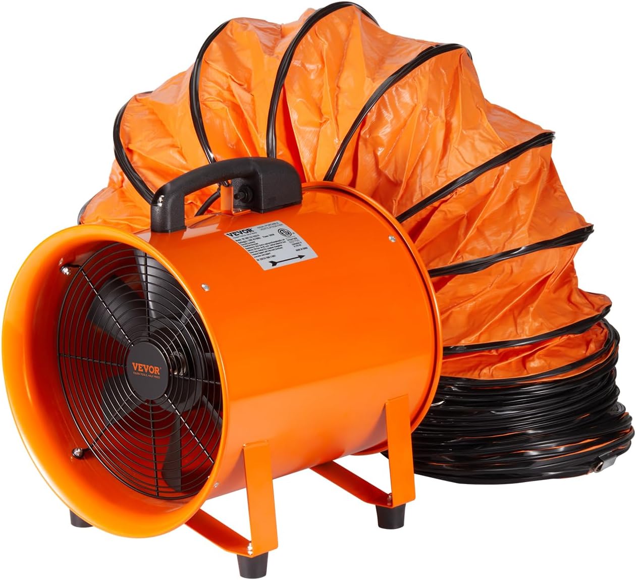 VEVOR Air Mover Blower Fan 12 Inch, 3198CFM 585W with 33ft Flexible Duct, Industrial Portable Ventilator Blower/Exhaust, Orange 3198CFM, 12in-33ft Combo Fan and Hose