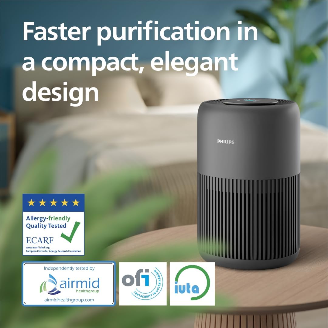 Air Purifier 900 Series, HEPA NanoProtect + Activated Carbon Filter, CADR 250 m³/h for 65 m² Allergy Sufferers, Quiet, Intelligent and Energy Efficient (AC0951/13) Black 2025 New version