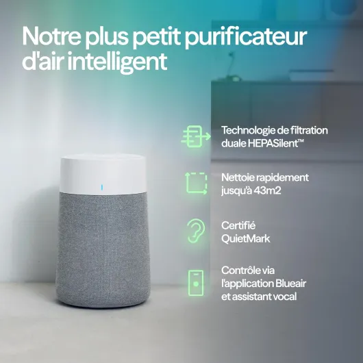 BLUEAIR Blue Pure 511i Max Purificateur d’air pour pièces jusqu’à 43m² – Intelligent, silencieux, HEPASilent™ - Idéal maison, chambre, enfants - Poussière, allergènes, fumée, moisissures, poils Petite pièce, jusqu’à 43 m²