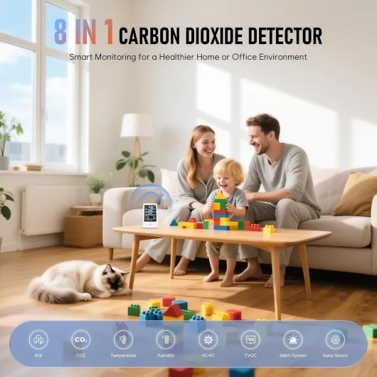 8-in-1 air Quality Monitor Indoor, Portable CO2 air Quality Monitor, Indoor air Quality Monitor with Alarm, Temperature & Humidity/HCHO/TVOC, air Quality Tester Grow Tents, Bedroom, Home White