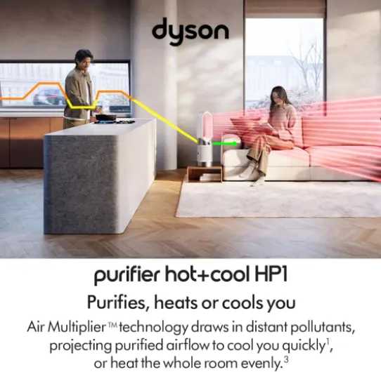 Purifier Hot+Cool HP1 Purifying fan heater, Heats and Cools (White/White)