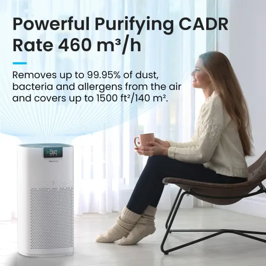 Ultra-Powerful Air Purifier for Large Rooms (1500 sq ft) – CADR of 460 m³/h – H13 HEPA Filter, UV-Cleansing Light, Ionizer, 3 Layer Filtration System, Captures 99.95% of Airborne Particles