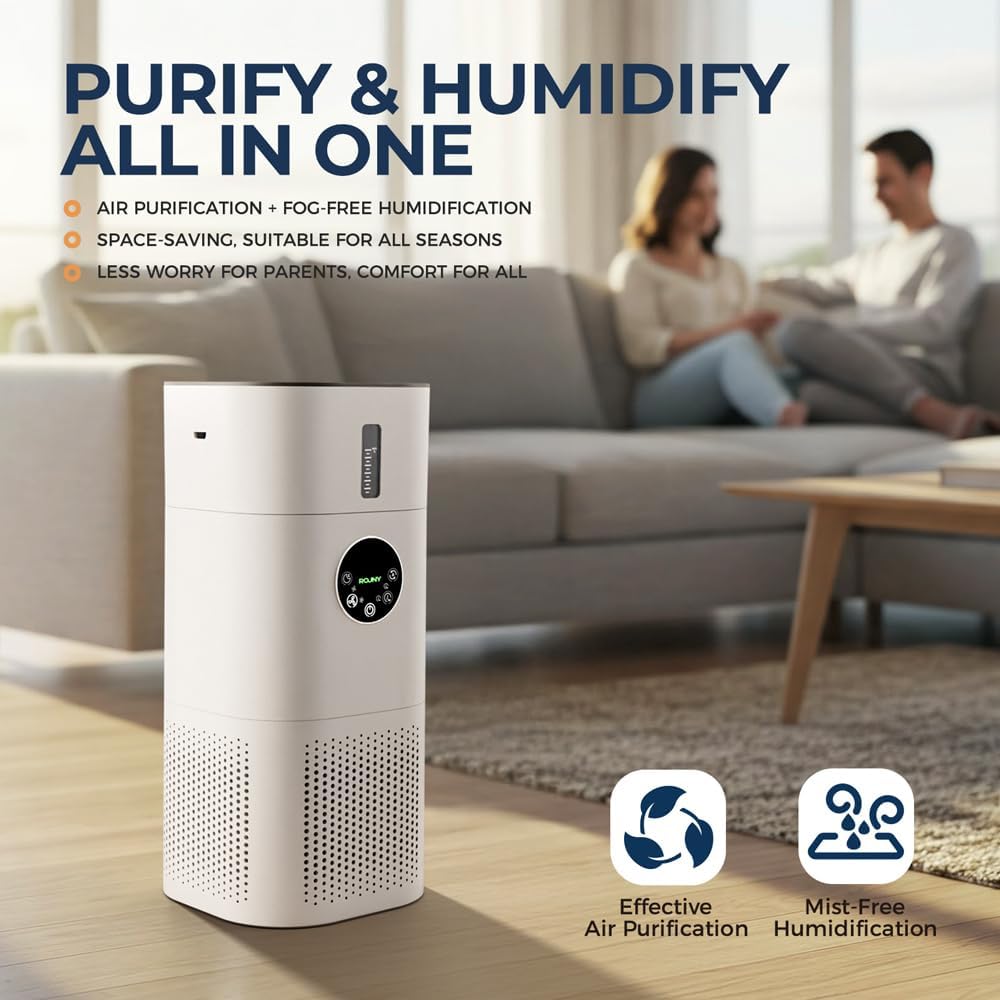 2-in-1 Air Purifier and Humidifier H13 HEPA Carbon Filtration for 20–50㎡ Bedroom Removes Dust Smoke Pollen with 25dB Sleep Mode