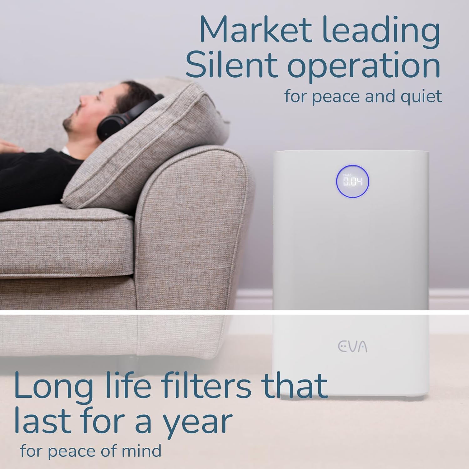 EVA Alto four Air Purifier, Ultra Silent 17dB, True HEPA 99.97% Allergen, Smoke, Pet Dander, Dust, Pollen Removal, Active Carbon - 55m² Multi-Room Coverage
