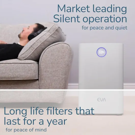 EVA Alto four Air Purifier, Ultra Silent 17dB, True HEPA 99.97% Allergen, Smoke, Pet Dander, Dust, Pollen Removal, Active Carbon - 55m² Multi-Room Coverage
