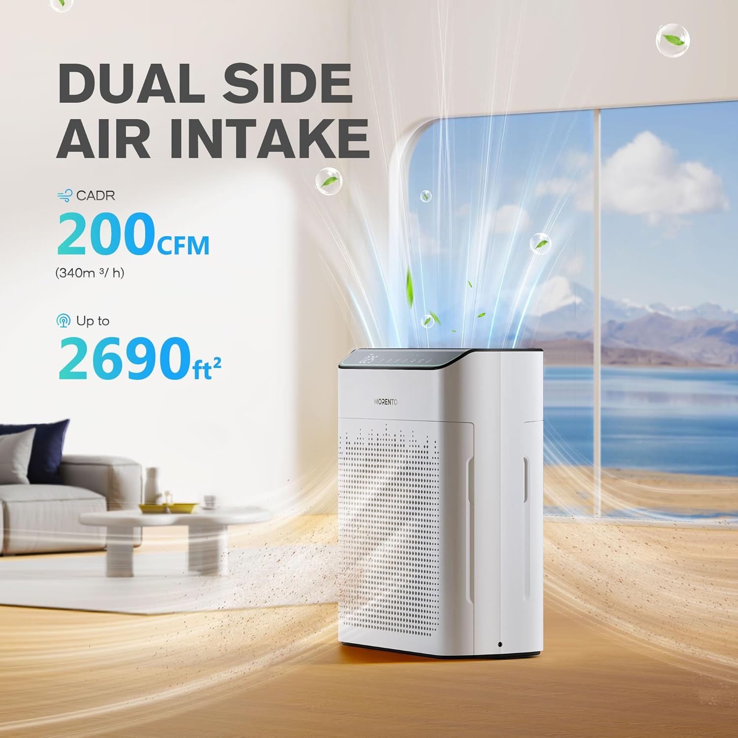 MERONTE Air Purifiers for Home Large Room Bedroom, Up to 1690² with PM 2.5 Air Quality Monitor, Wi-Fi and Alexa Compatible, HEPA Filter Double-sided Air Inlet for Smoke Odor Dust, 1 Pack + 4 Modes Matte White