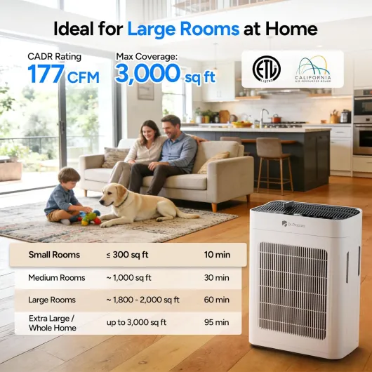 Dr.Prepare Air Purifier for Home Bedroom Large Room, CADR 300m³/h for 78m², Dual-Sided Air Intake, HEPA Air Cleaner with Washable Pre-Filter, 20dB Sleep Mode, Auto & Pet Mode for Pollen Smoke Odors 01 Air Purifier