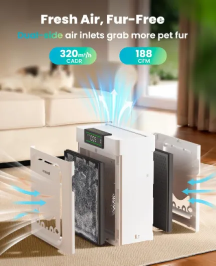 Air Purifiers for Home Pets,Large Room Up To 2200Ft², CADR 320 m³/h, Washable Double-Sided Filter,Quite Pet Air Purifier Remove Pet Hairs,Dander Odor,Smoke Dust,PP02 White