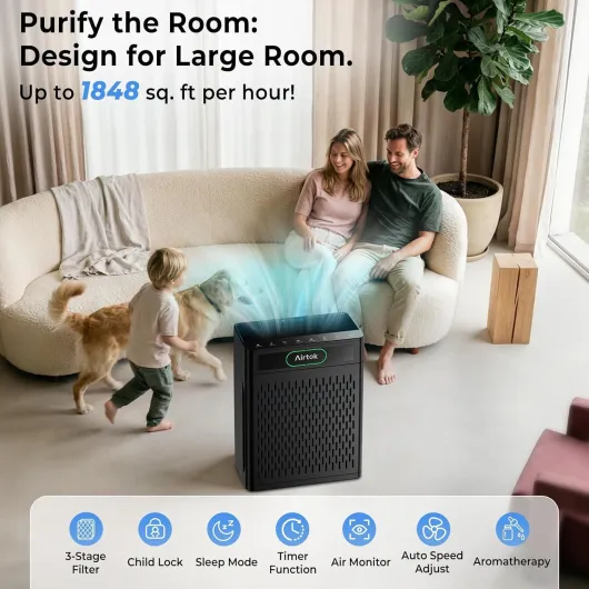 Air Purifier for Home Large Rooms Up to 170m², HEPA Air Purifiers for Bedroom with Washable Filters, PM 2.5 Air Quality Sensor, Fragrance, Sleep Mode, Pet Hair Air Cleaners for Pollen, Smoke Black