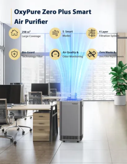 Nuwave OxyPure Zero Plus Air Purifier, Covers up to 298 m² Large Room by 105W High Torque Motor, Captures 99.99% of Particles, Dust, Smells, Sleep Mode for Bedroom UK