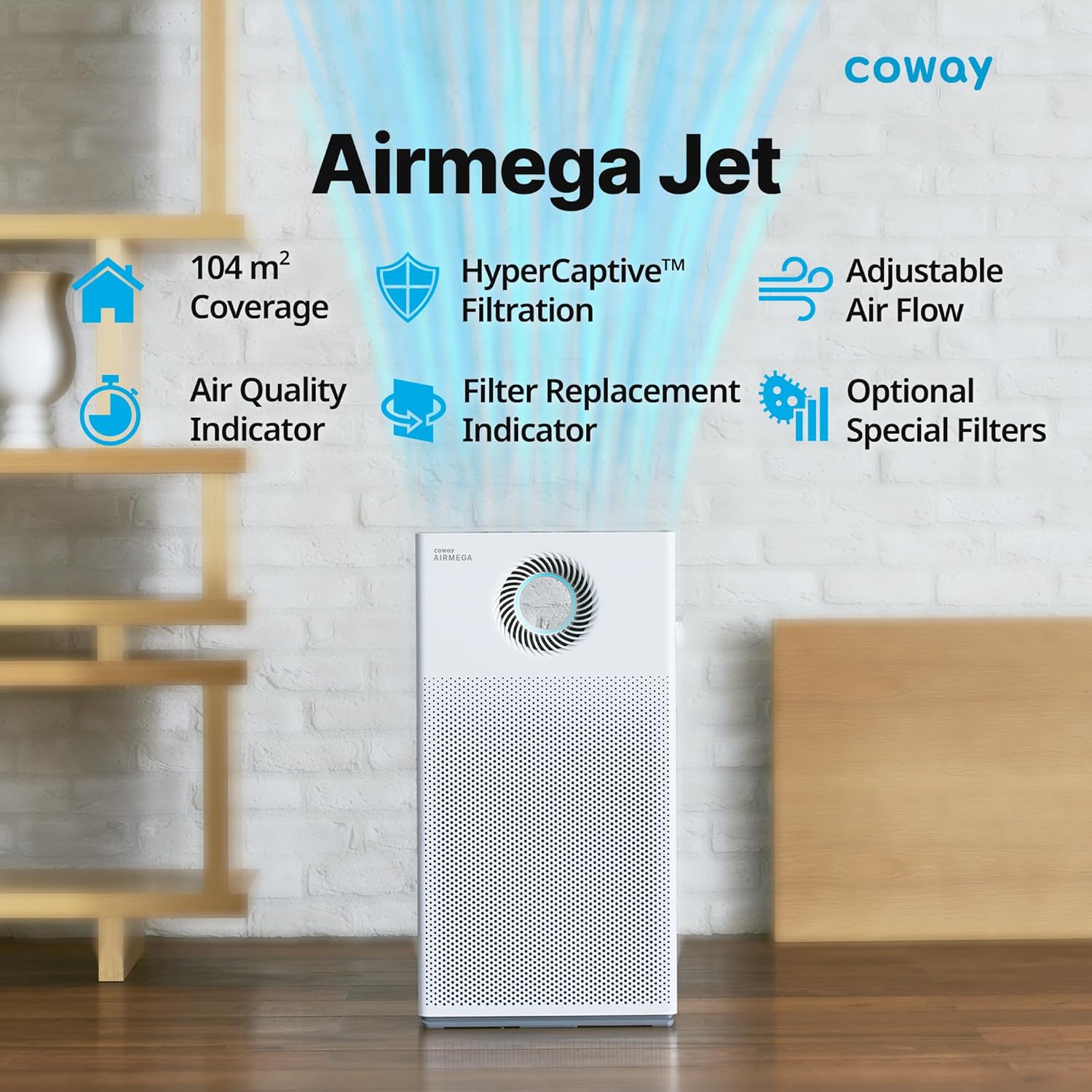 Air Purifier with Customised Airflow – MegaJet Technology for Targeted or Wide Coverage, Whisper-Quiet Sleep Mode 20dB, Removes 99.999% of particles up to 0.01µm, CADR 402m³/h – AIRMEGA JET
