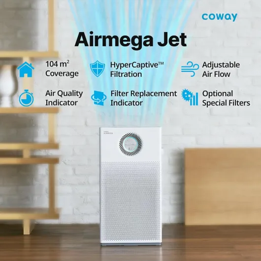 Air Purifier with Customised Airflow – MegaJet Technology for Targeted or Wide Coverage, Whisper-Quiet Sleep Mode 20dB, Removes 99.999% of particles up to 0.01µm, CADR 402m³/h – AIRMEGA JET