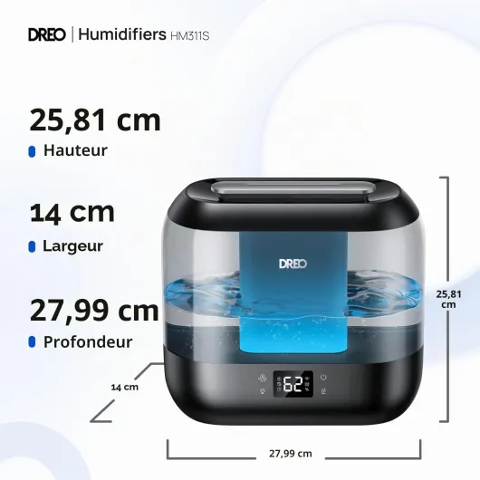 Dreo Smart Humidificateur pour chambre à coucher, Top Fill 4L Humidificateur de brume fraîche surdimensionné avec diffuseur d'huile et veilleuse, 32H d'autonomie, Silencieux pour la maison, le bureau WIFI Noir